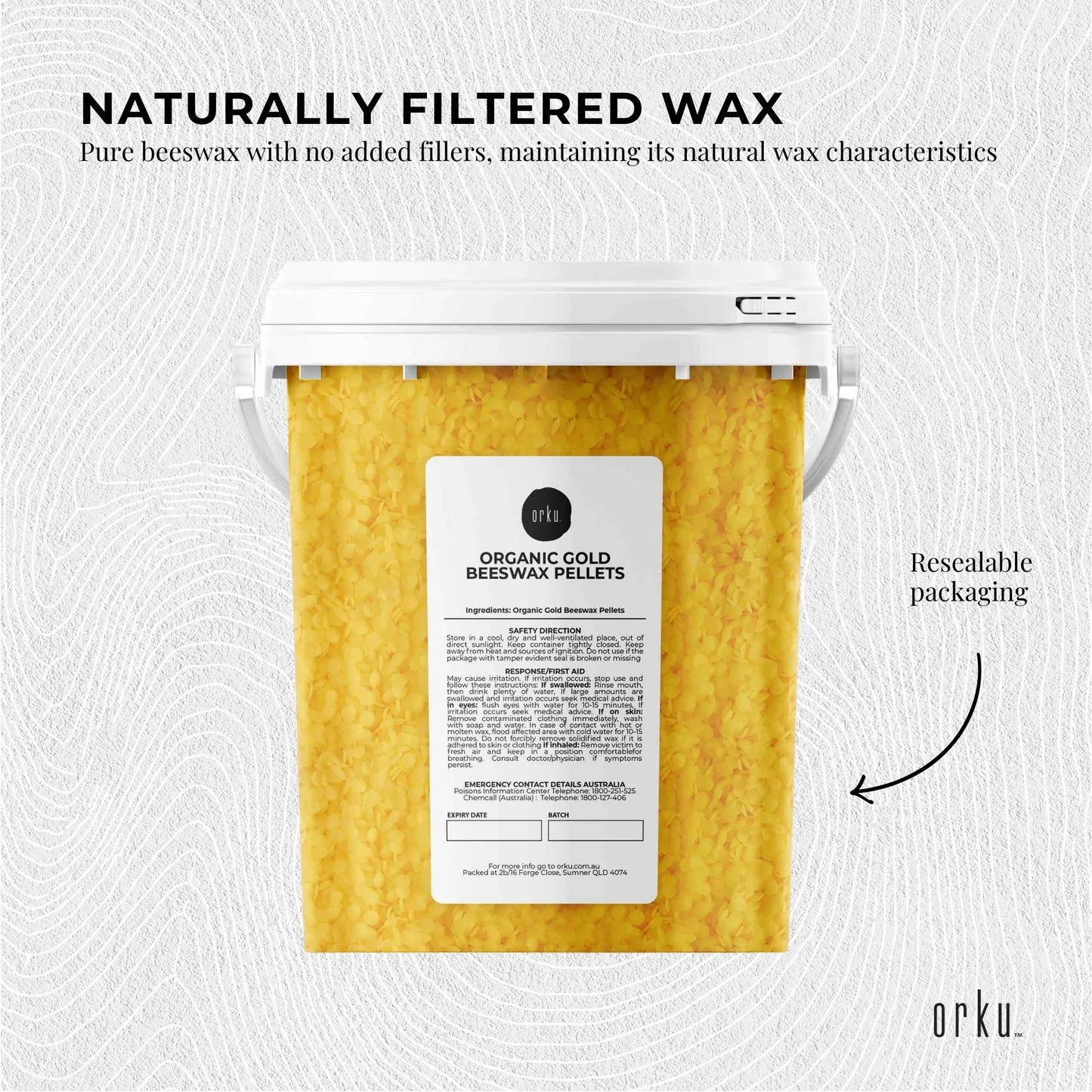 Orku Organic Beeswax Pellets Yellow Tubs - Cosmetic Grade Bees Wax Pastilles