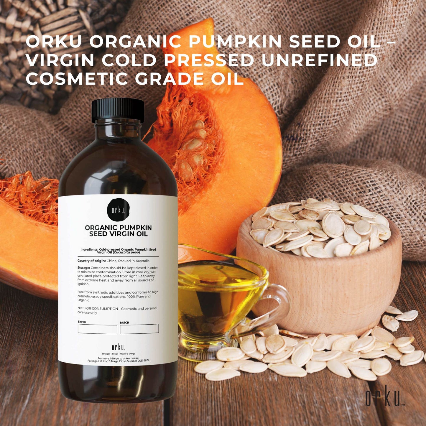 Orku Organic Pumpkin Seed Oil – Virgin Cold Pressed Unrefined Cosmetic Grade
