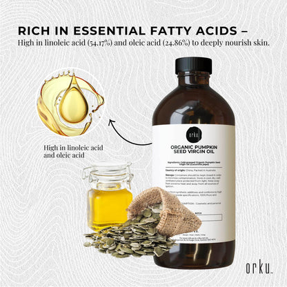 Orku Organic Pumpkin Seed Oil – Virgin Cold Pressed Unrefined Cosmetic Grade