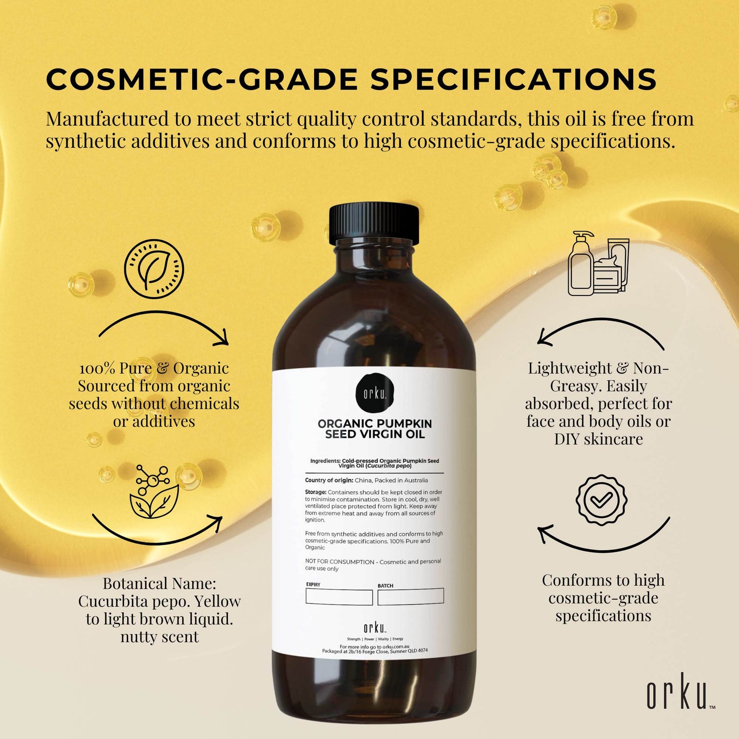 Orku Organic Pumpkin Seed Oil – Virgin Cold Pressed Unrefined Cosmetic Grade