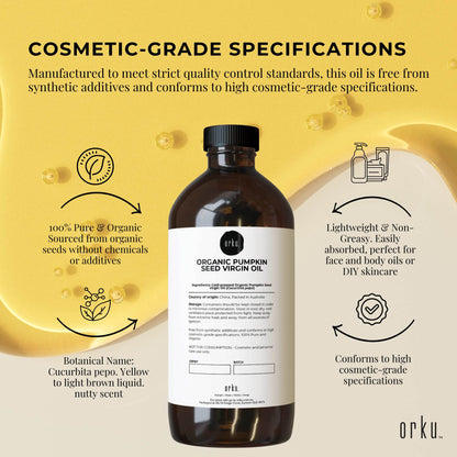 Orku Organic Pumpkin Seed Oil – Virgin Cold Pressed Unrefined Cosmetic Grade