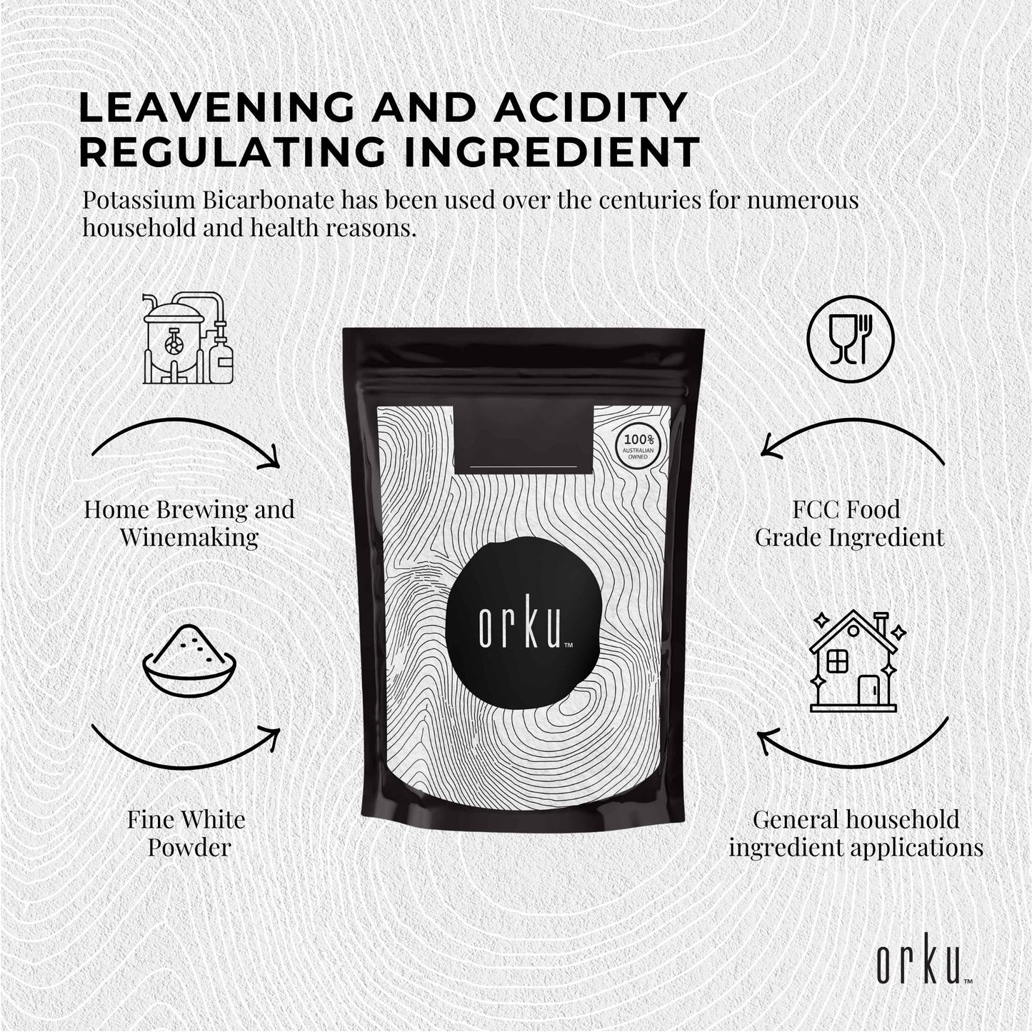 Orku Potassium Bicarbonate Powder FCC Food Grade - Baking Brewing Bulk