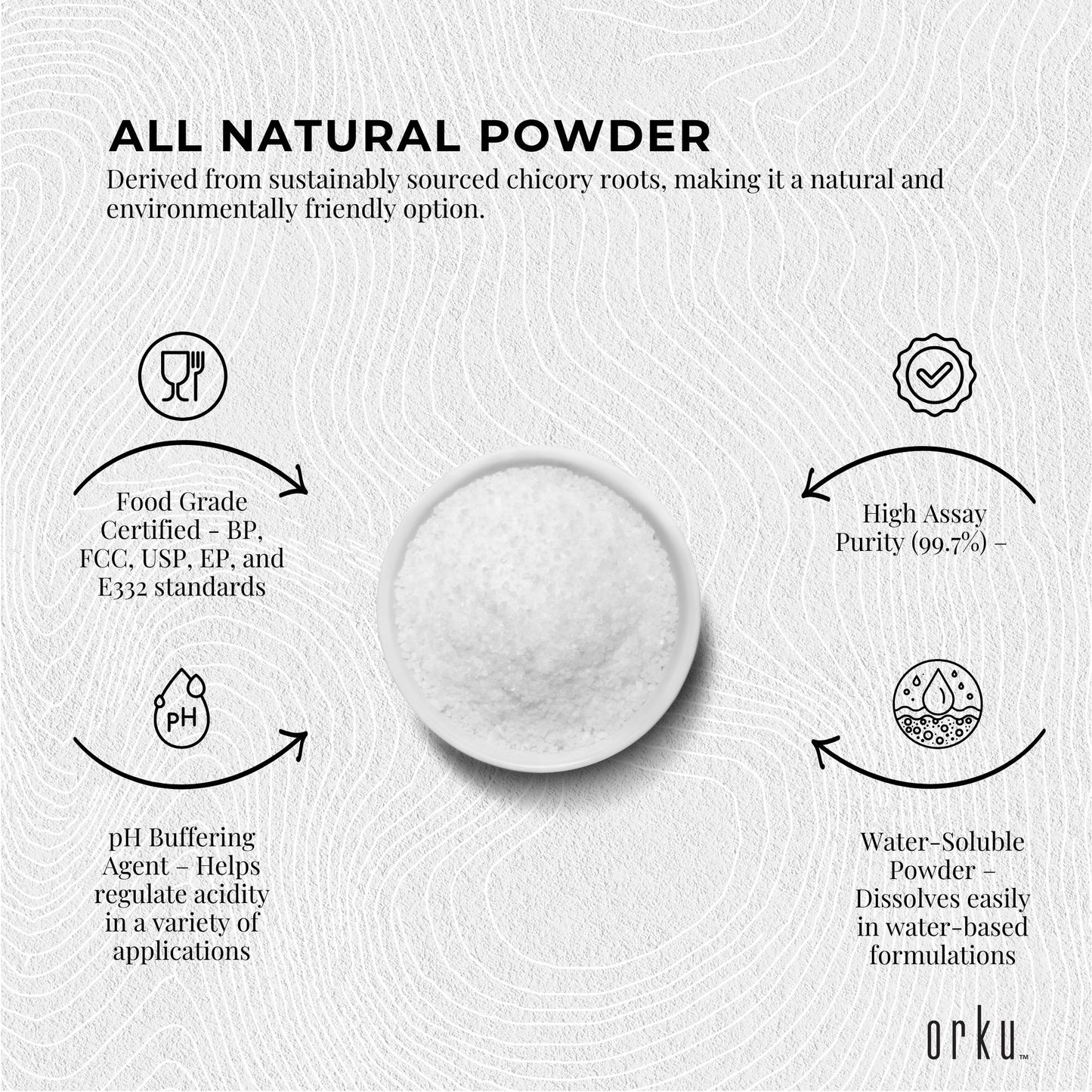 Orku Potassium Citrate Food Grade Tubs - Granular BP USP FCC E332 Additive