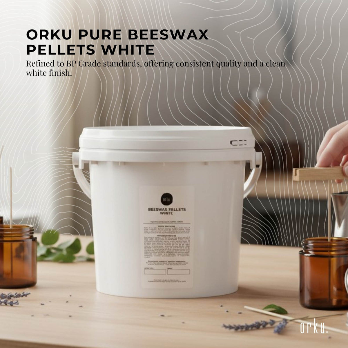 Orku Pure Beeswax Pellets White BP Grade Refined Beads - Candle Cosmetic Tubs
