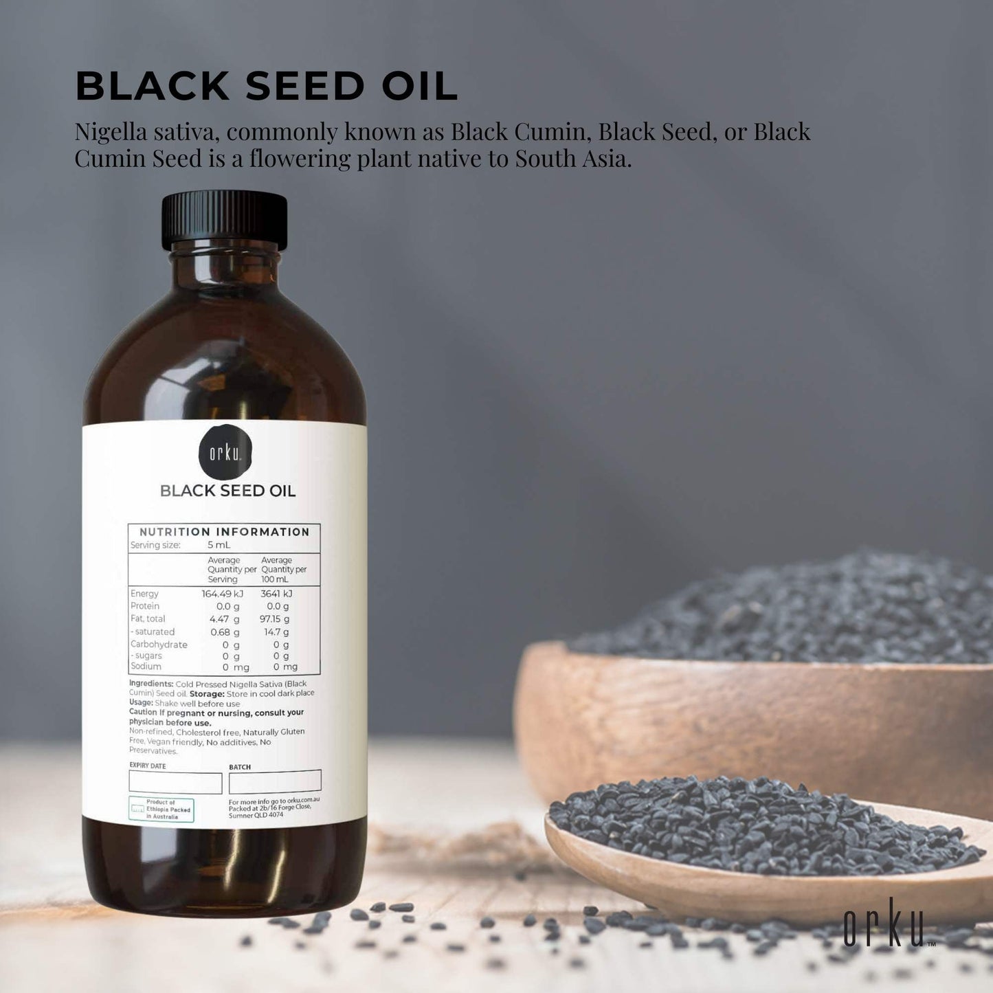 Orku Black Seed Oil Pure Cold Pressed 100% Ethiopian Nigella Sativa Cumin