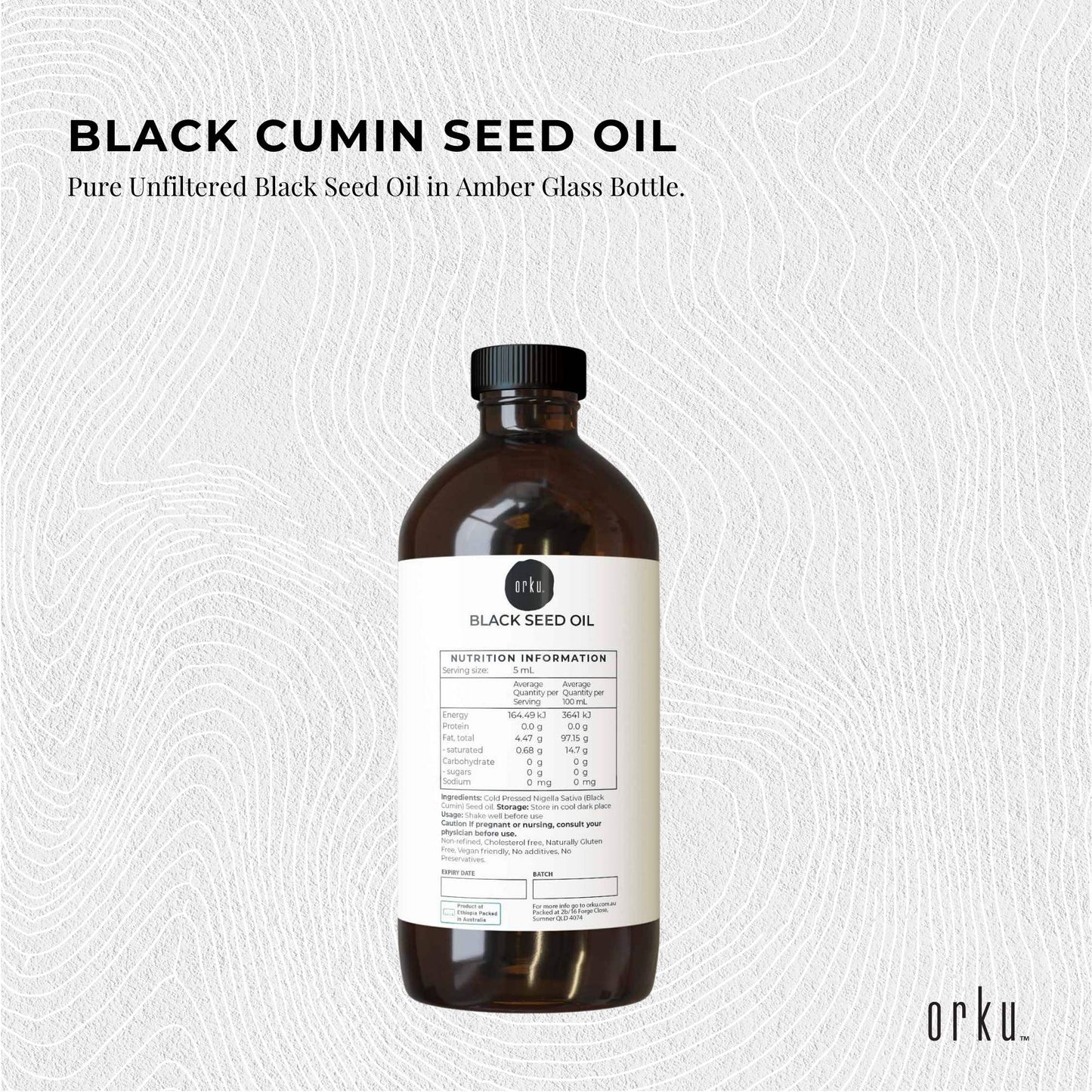Orku Black Seed Oil Pure Cold Pressed 100% Ethiopian Nigella Sativa Cumin