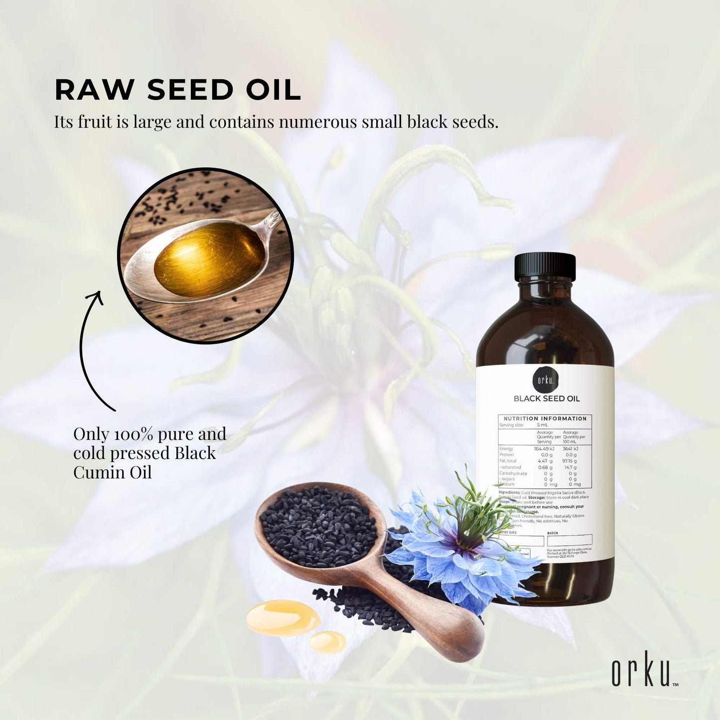 Orku Black Seed Oil Pure Cold Pressed 100% Ethiopian Nigella Sativa Cumin