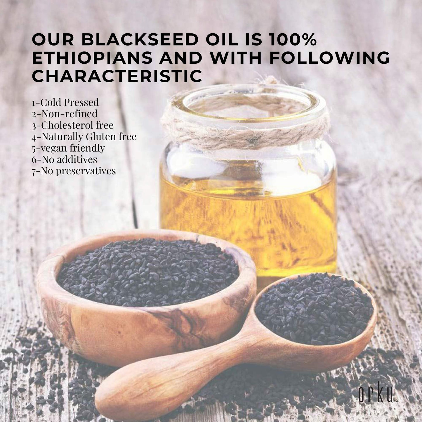 Orku Black Seed Oil Pure Cold Pressed 100% Ethiopian Nigella Sativa Cumin