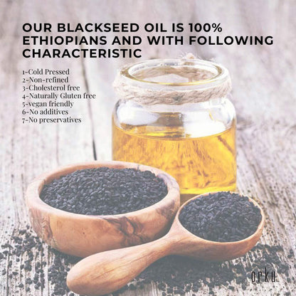 Orku Black Seed Oil Pure Cold Pressed 100% Ethiopian Nigella Sativa Cumin