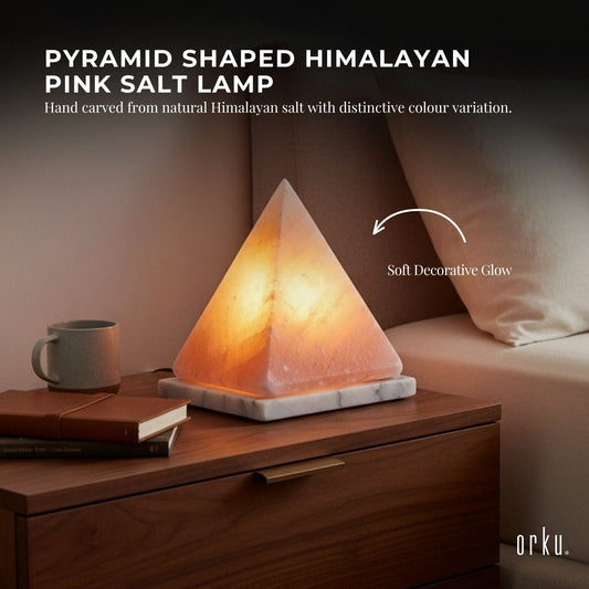 Orku Pyramid Shaped Himalayan Pink Salt Lamp - Hand Carved Night Light