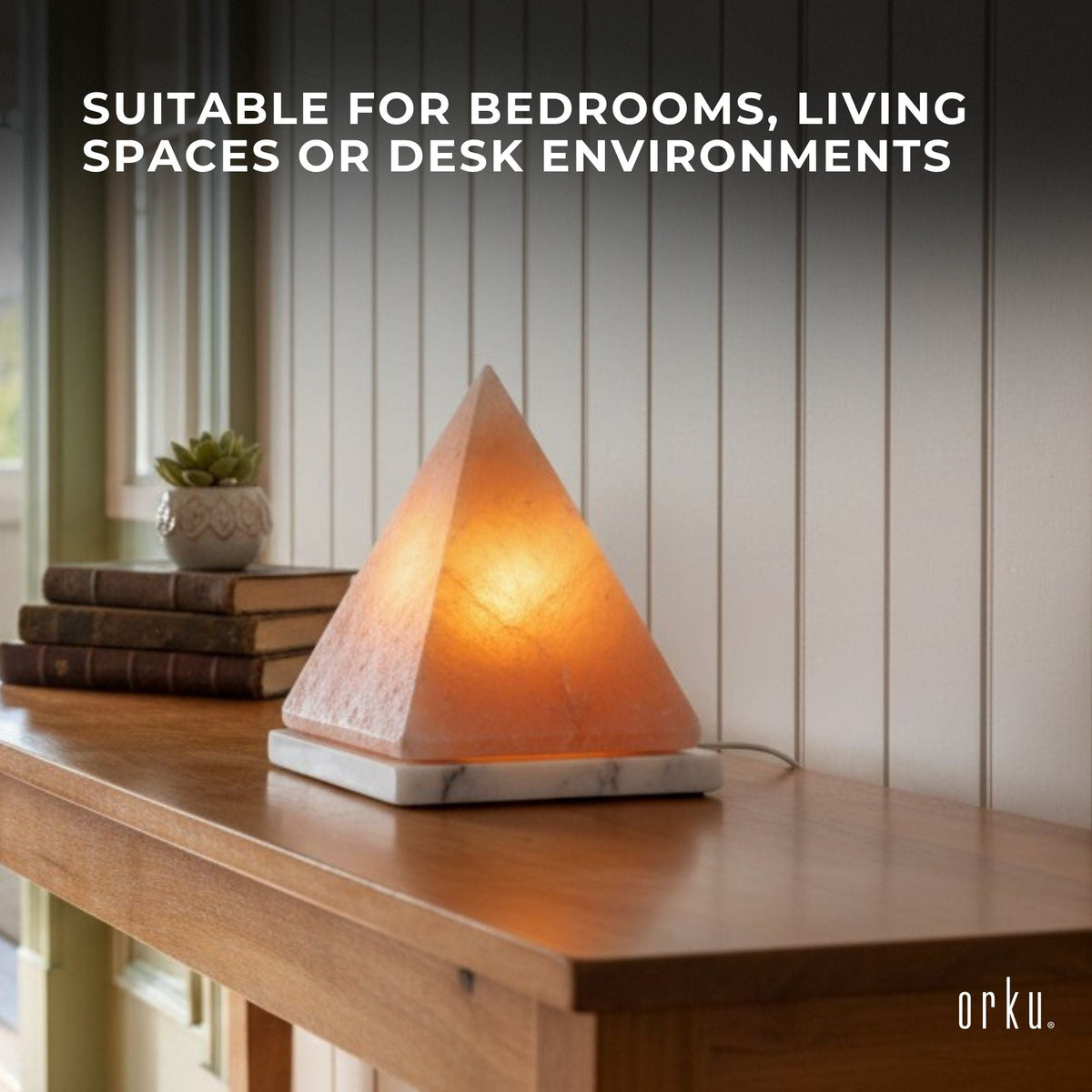 Orku Pyramid Shaped Himalayan Pink Salt Lamp - Hand Carved Night Light