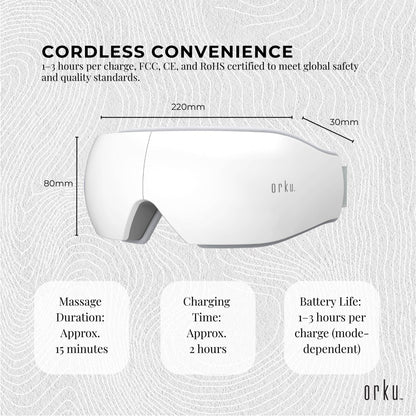 Orku Rechargeable Eye Massager - Heat Compression Vibration Bluetooth White