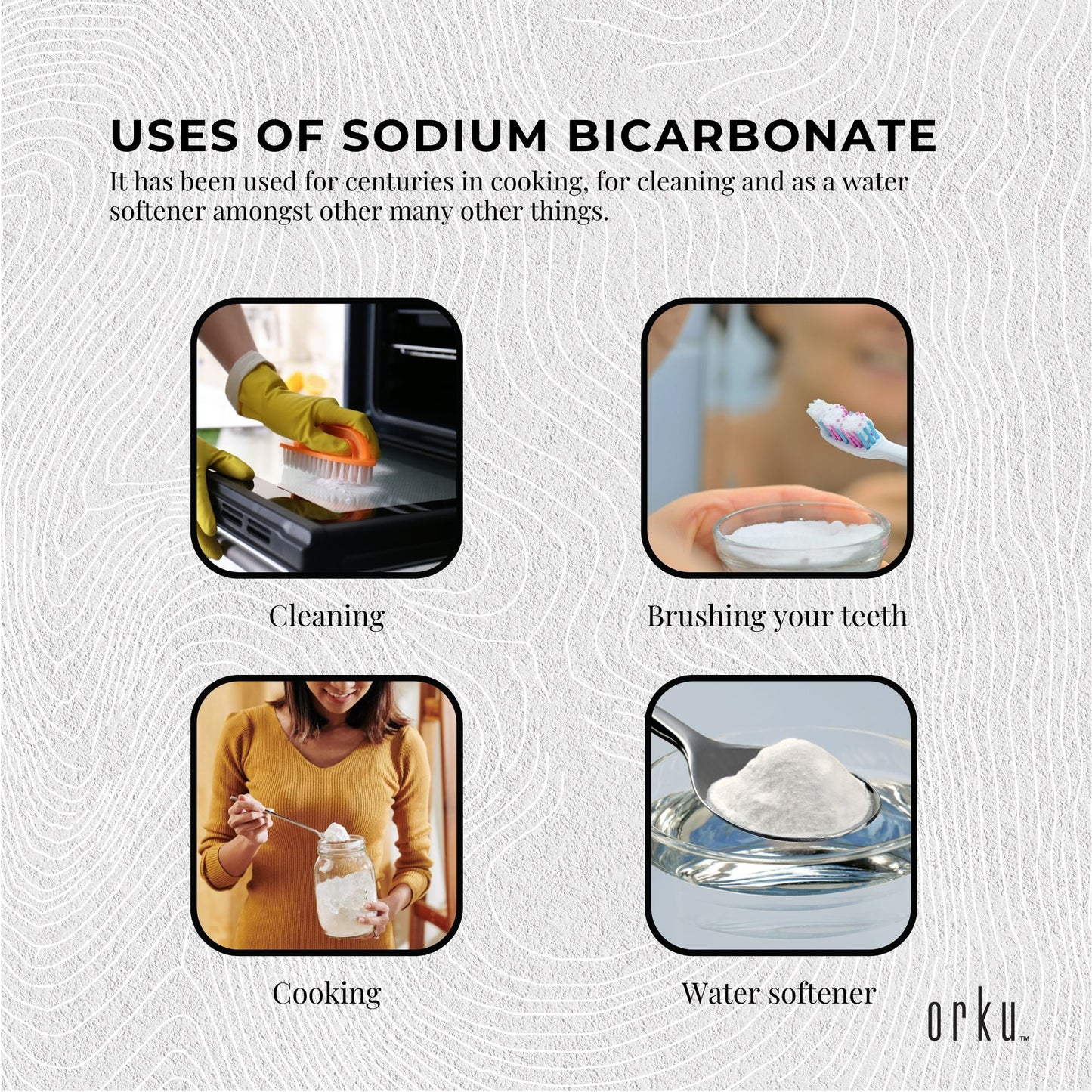 Orku Sodium Bicarbonate Food Grade - Baking Soda Aluminium Free Powder Bulk