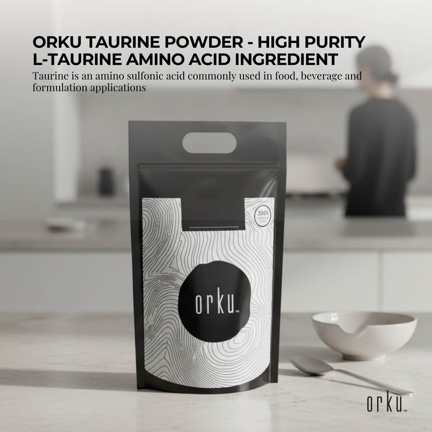 Orku Taurine Powder - High Purity L-Taurine Amino Acid Ingredient Bulk