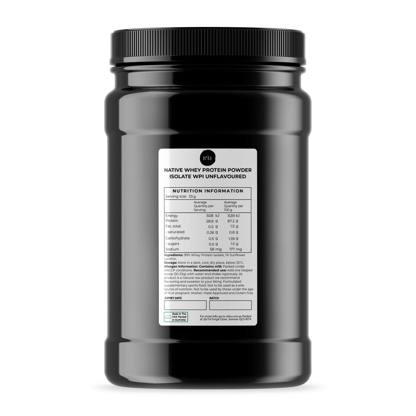 Orku Native Whey Protein Isolate Powder - Unflavoured WPI Jar