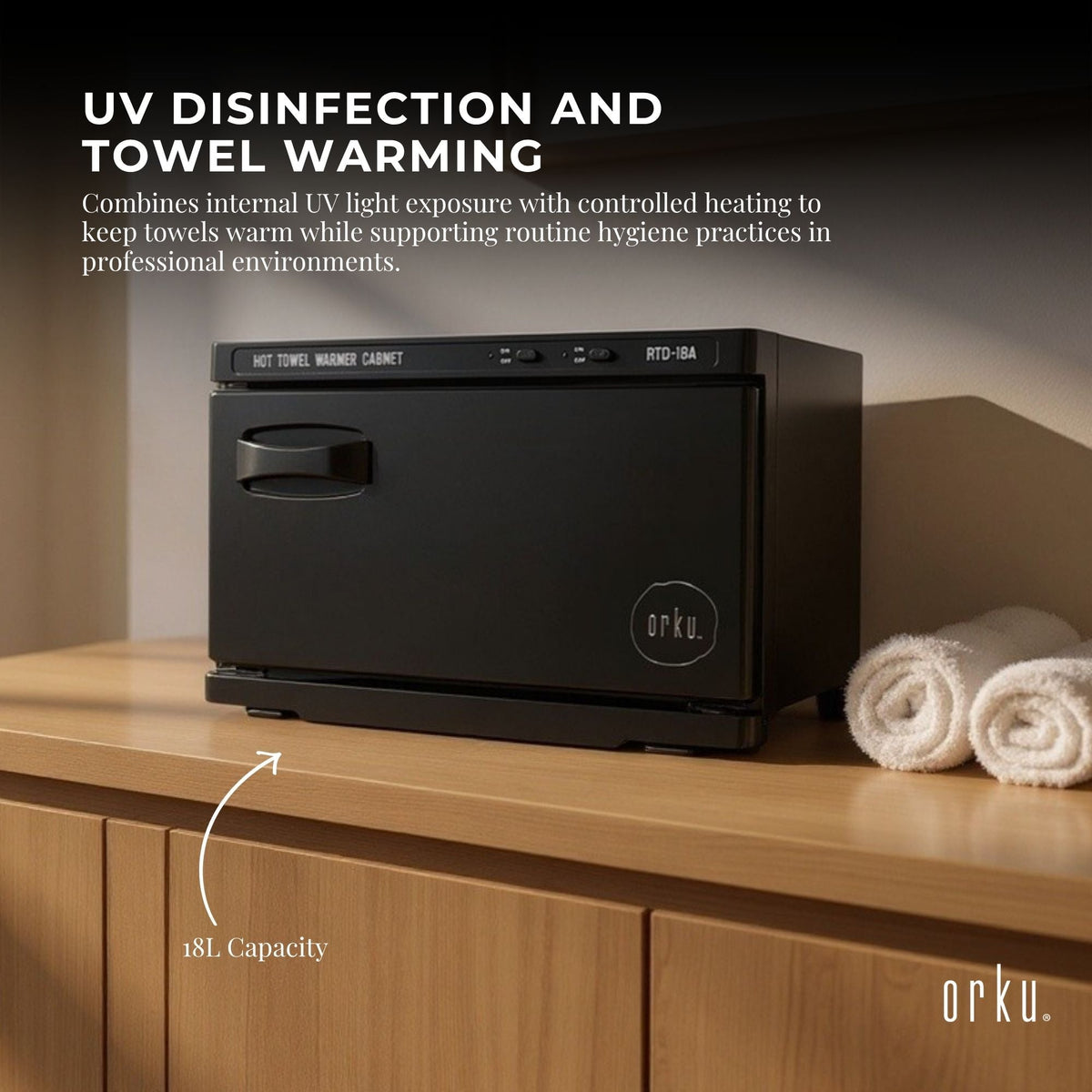 Orku 18L UV Disinfection Electric Towel Warmer Cabinet Salon Spa Black