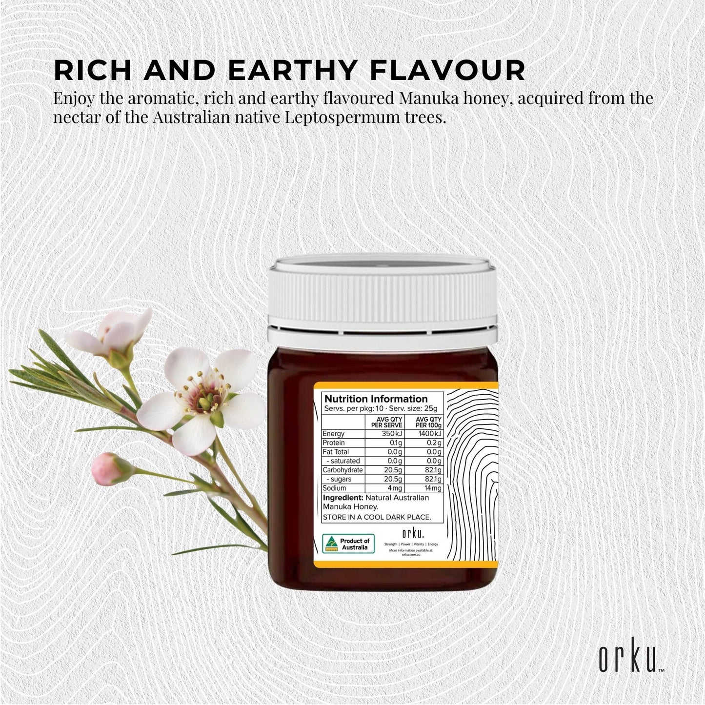 Orku MGO 500+ Australian Manuka Honey 250g - Raw Jelly Bush Honey