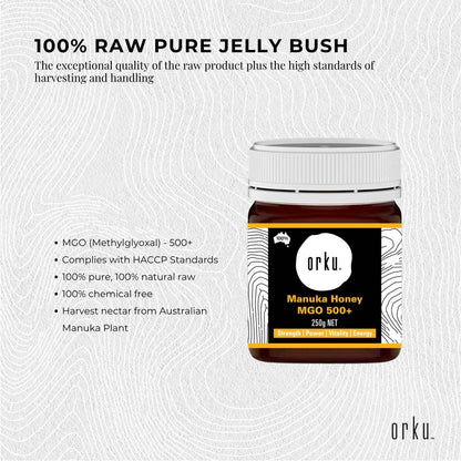 Orku MGO 500+ Australian Manuka Honey 250g - Raw Jelly Bush Honey