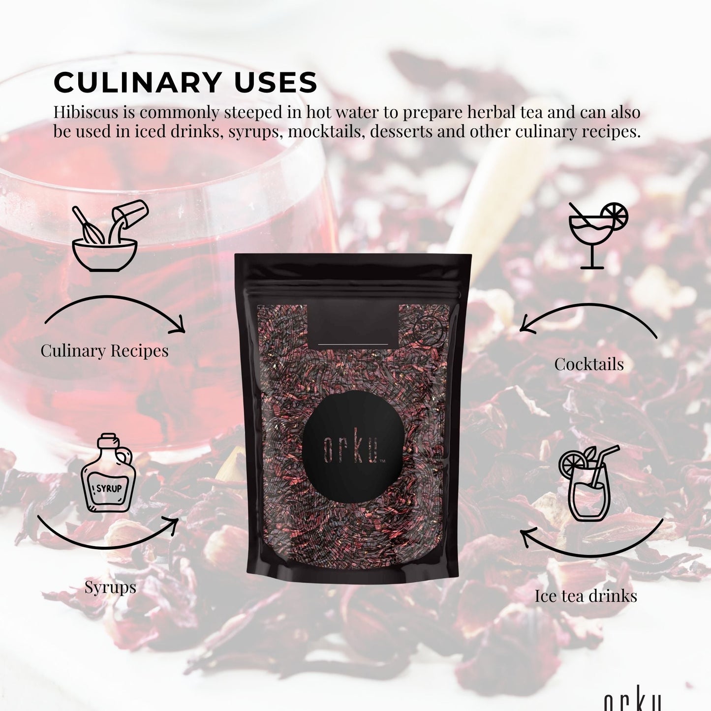 Orku Organic Hibiscus Rosella Flower Crushed Dried Herbal Tea