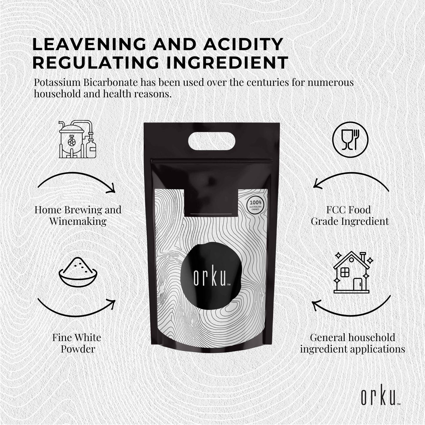 Orku Potassium Bicarbonate Powder FCC Food Grade - Baking Brewing Bulk