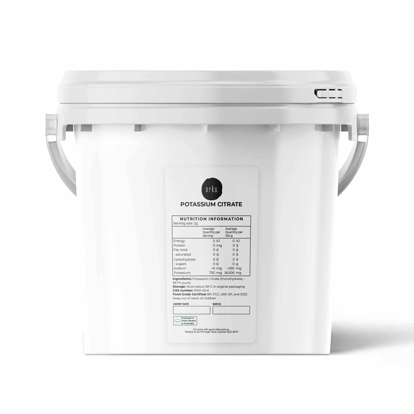 Orku Potassium Citrate Food Grade Tubs - Granular BP USP FCC E332 Additive