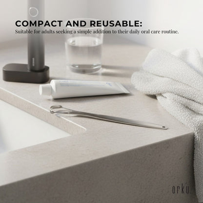 Orku Stainless Steel Tongue Scraper - Oral Hygiene Cleaner Silver