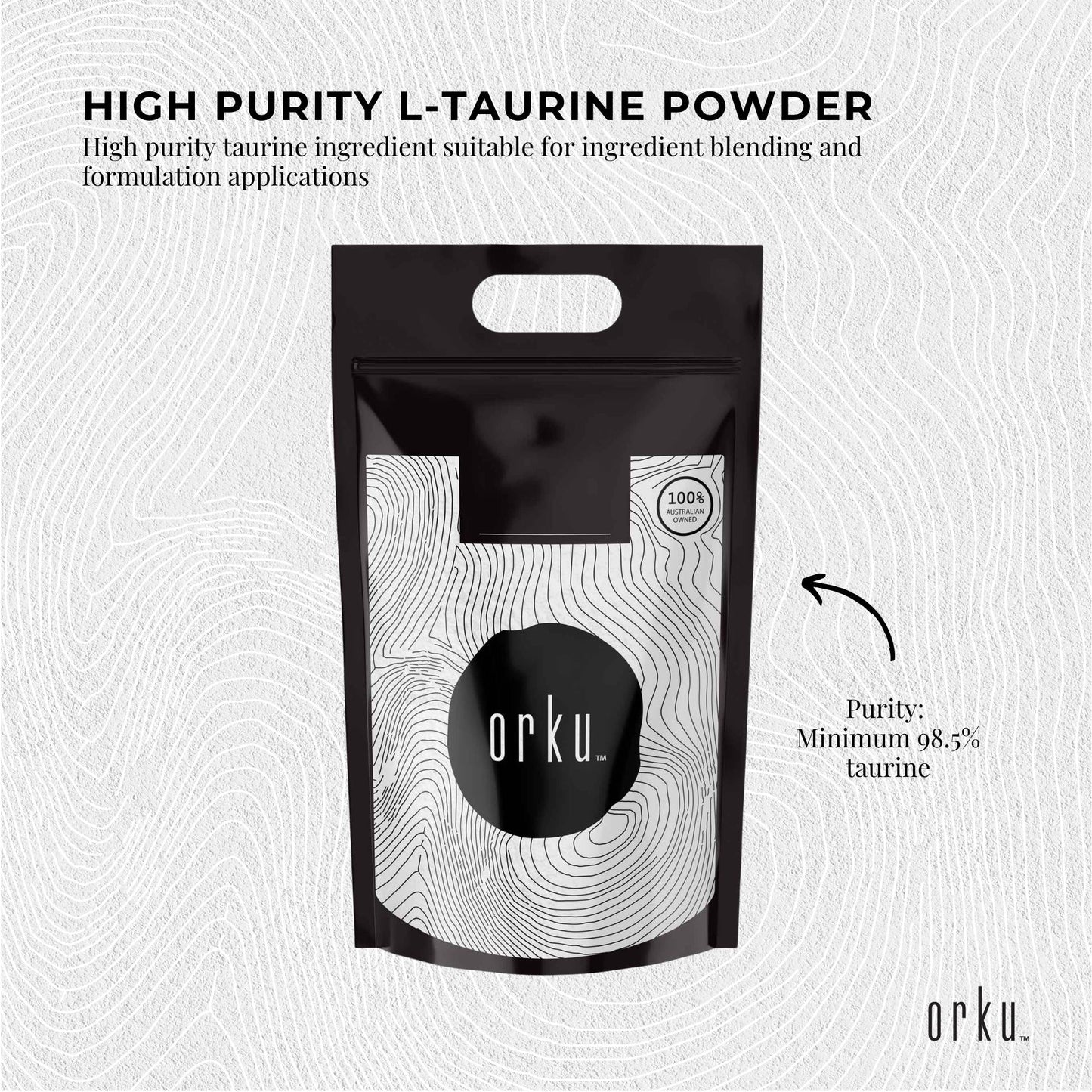 Orku Taurine Powder - High Purity L-Taurine Amino Acid Ingredient Bulk