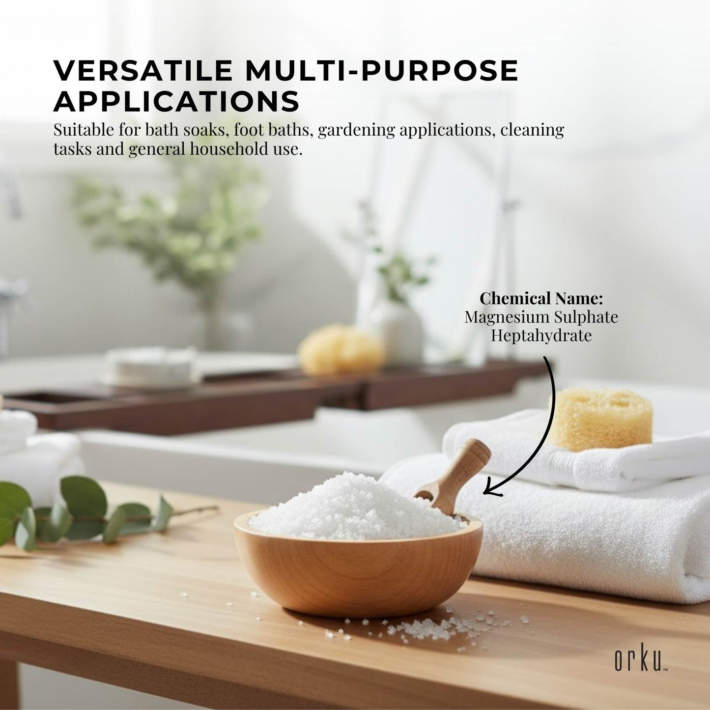 Orku USP Epsom Salt Buckets Magnesium Sulphate - Bath Soak Household Garden Use
