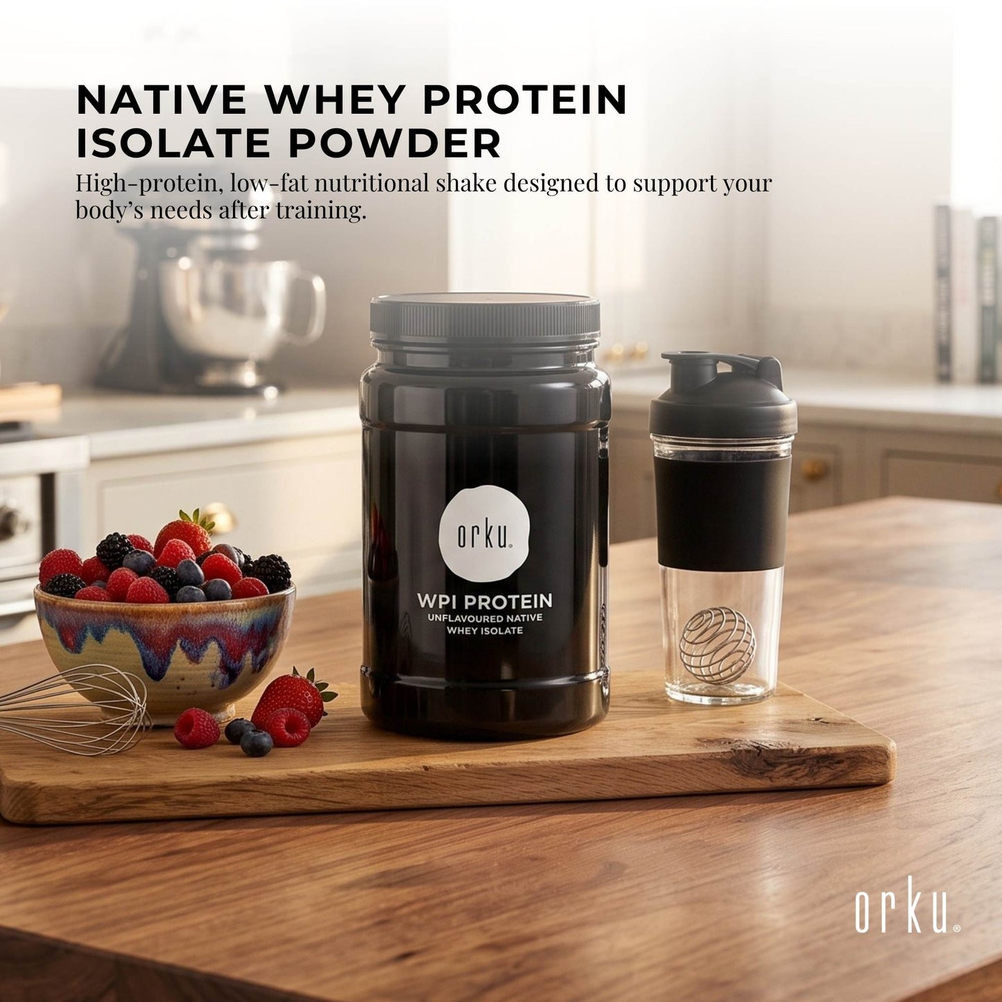 Orku Whey Protein Isolate Powder WPI 90% Unflavoured Native Jar