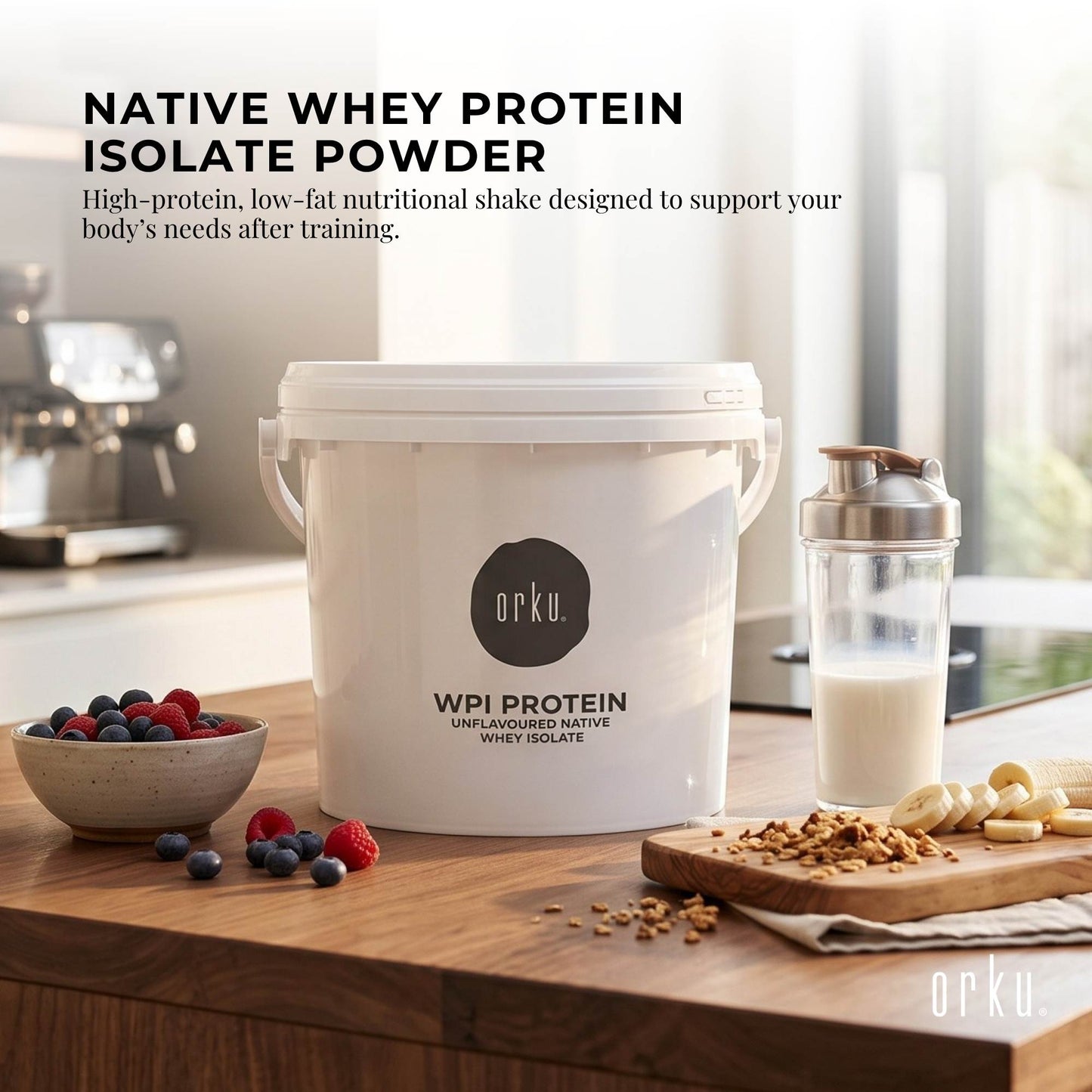 Orku Whey Protein Isolate Powder WPI 90% Unflavoured Native Tub