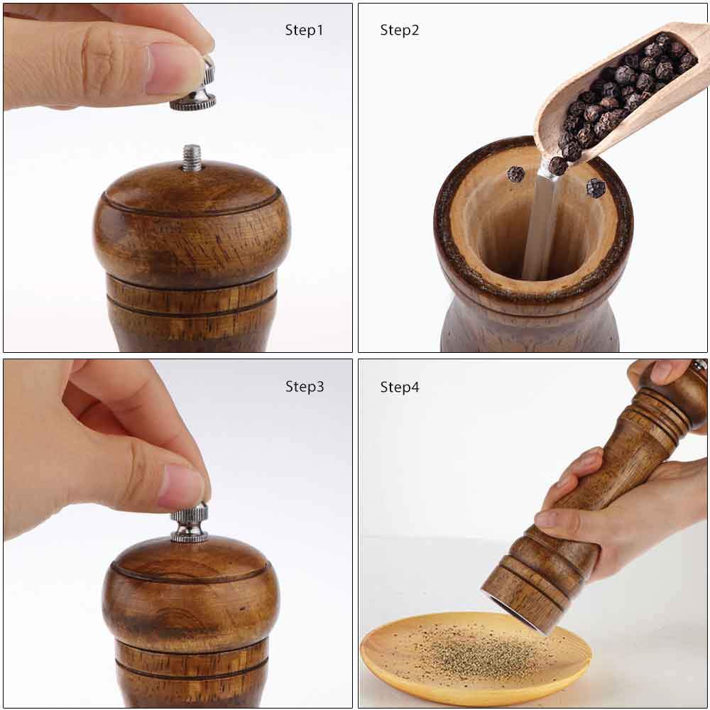 Salt and Pepper Grinder - Oak Wood Hand Mill - Adjustable Grain Size - Hand Mill