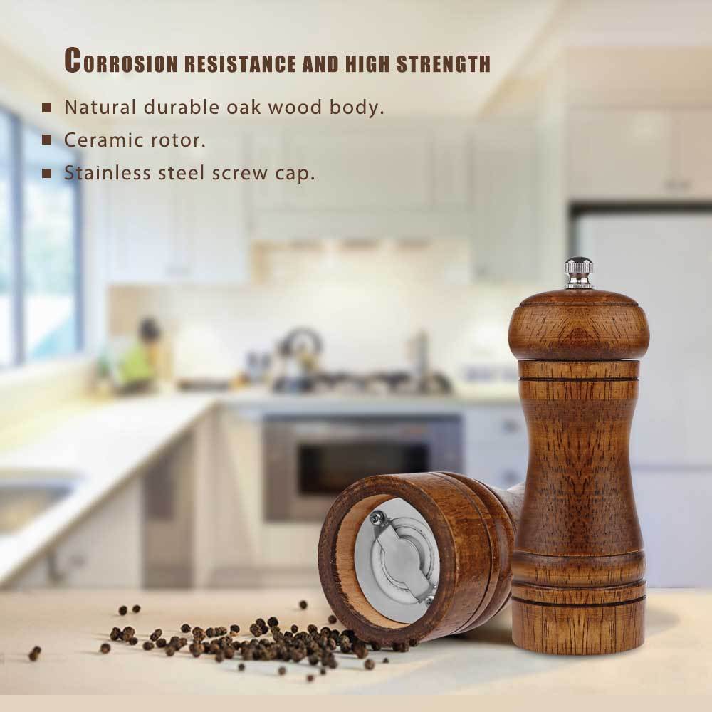 Salt and Pepper Grinder - Oak Wood Hand Mill - Adjustable Grain Size - Hand Mill