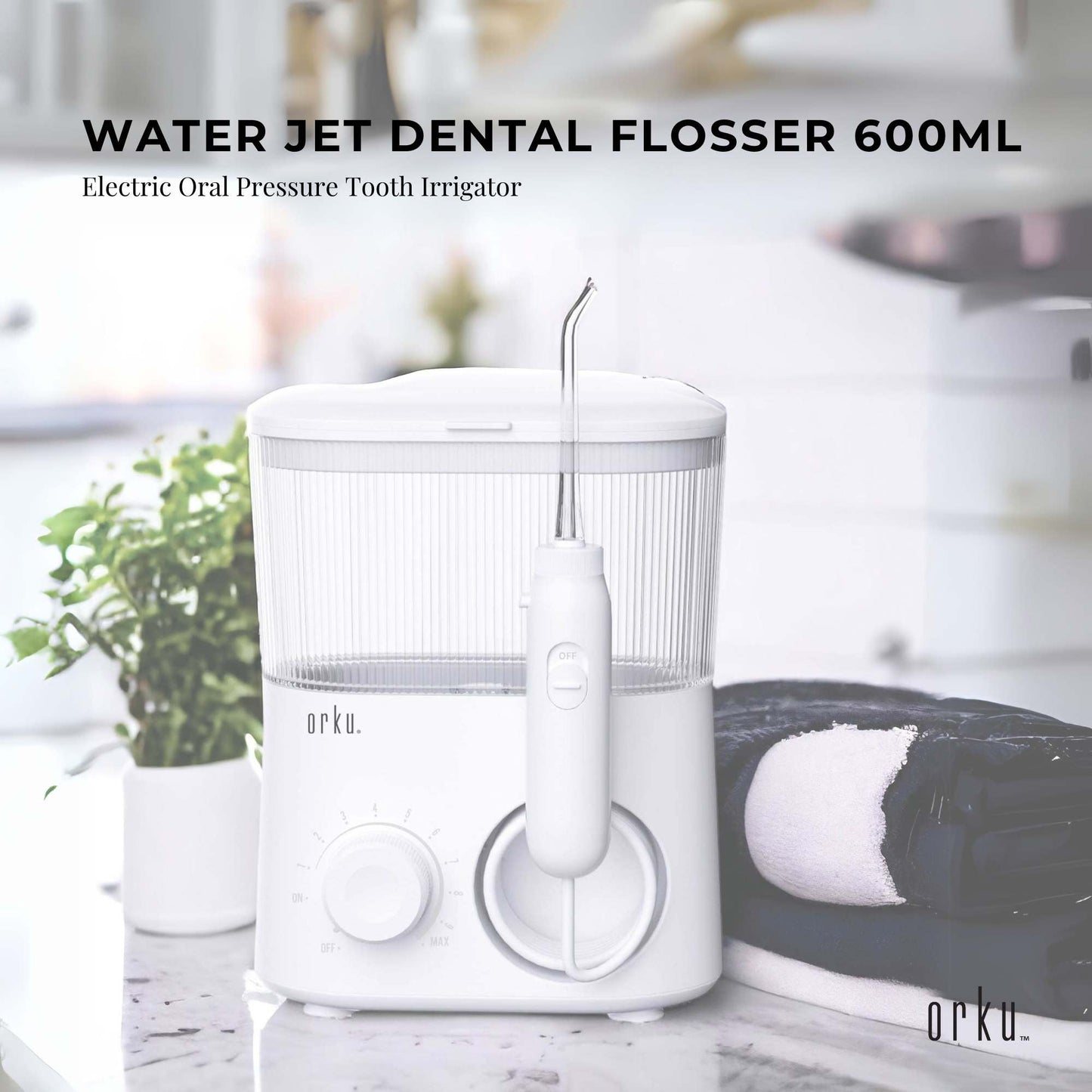 Water Jet Dental Flosser 600ml White - Electric Oral Pressure Tooth Irrigator