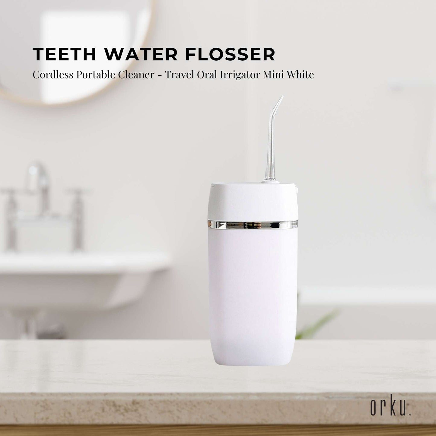 Teeth Water Flosser Rechargeable Cordless Cleaner - Travel Oral Irrigator White