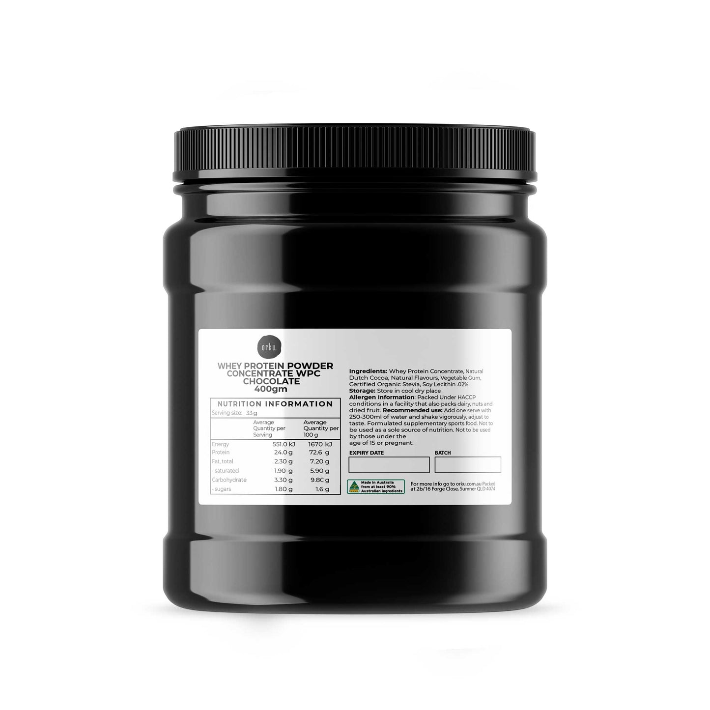 Whey Protein Powder Concentrate - Chocolate Shake WPC Supplement Jar