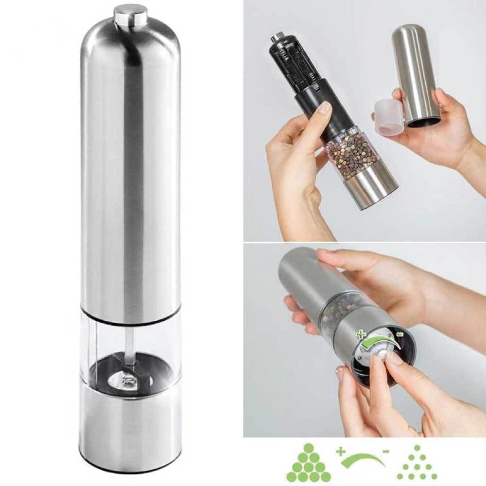 Electric Salt or Pepper Grinder Stainless Steel Shakers Mill Battery Operated Light