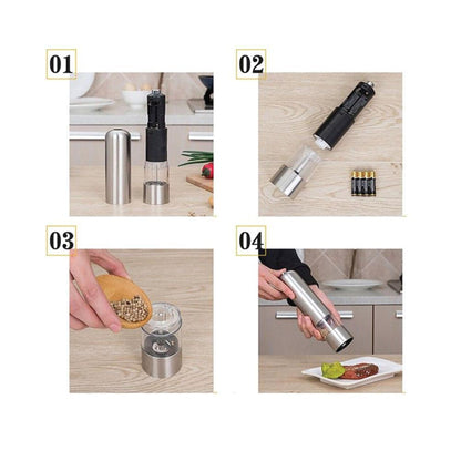 Electric Salt or Pepper Grinder Stainless Steel Shakers Mill Battery Operated Light